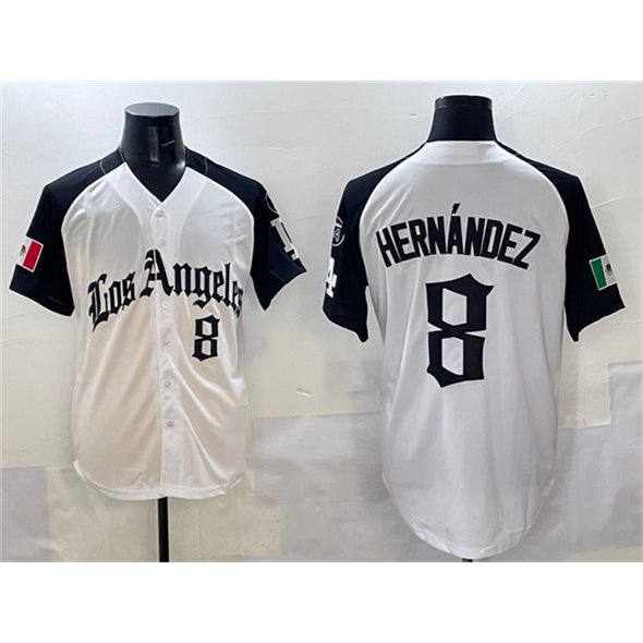 Los Angeles Dodgers #8 Enrique Hernandez White Black MIKSHPS Mexico 2025 LA Gothic Style With Fernando Patch Vapor Premier Limited Stitched Jersey