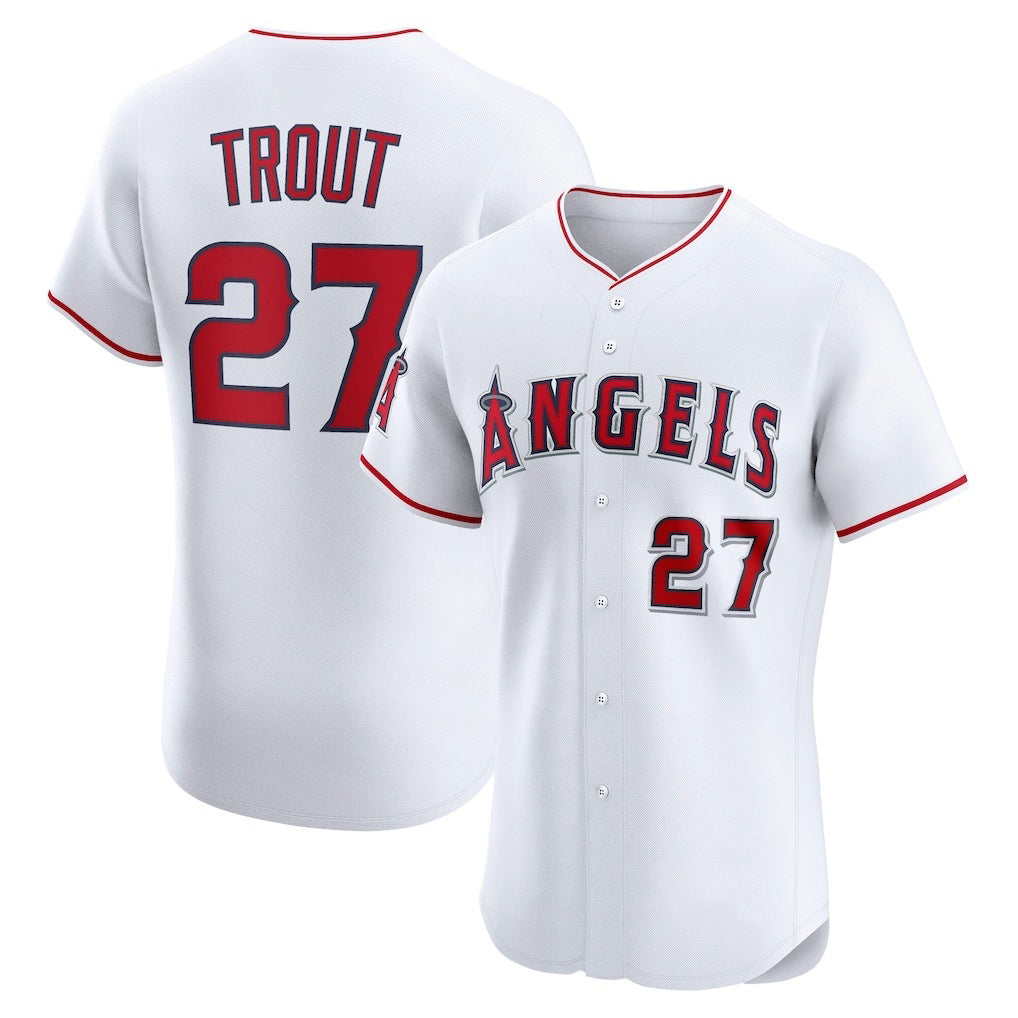 Los Angeles Angels #27 Mike Trout White MIKSHPS Home Elite Player Jersey