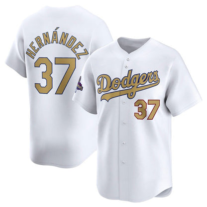 Los Angeles Dodgers #37 Teoscar Hernandez White MIKSHPS 2025 Gold Collection Limited Stitched Jersey