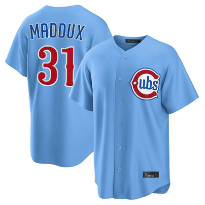 Chicago Cubs #31 Greg Maddux Player Light Blue MIKSHPS Home Game Stitched Jerseys
