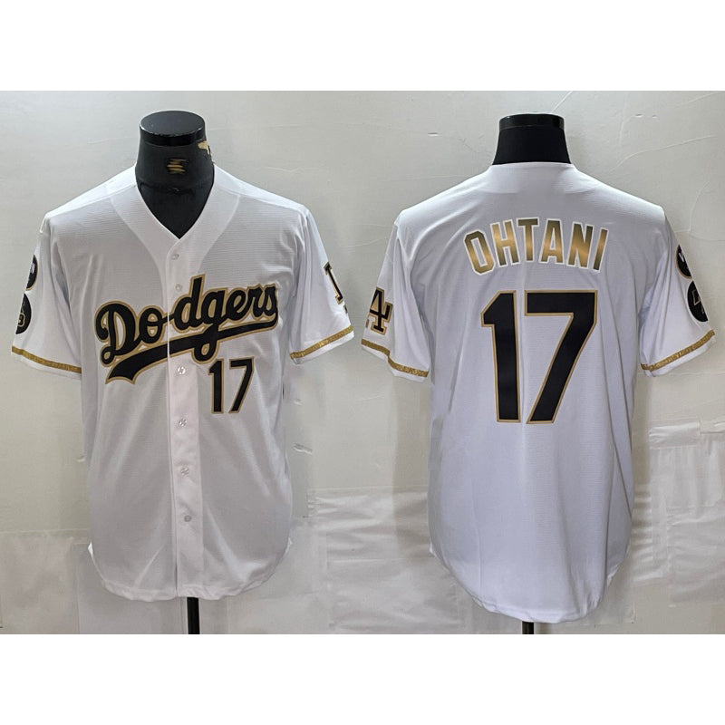 Los Angeles Dodgers #17 Shohei Ohtani Number White Gold MIKSHPS Fashion Stitched Cool Base Limited Jersey