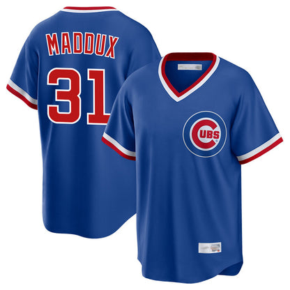 Chicago Cubs #31 Greg Maddux Player Royal MIKSHPS T-shirt Cooperstown Collection Limited Stitched Jerseys