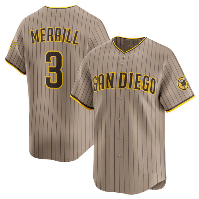 San Diego Padres #3 Jackson Merrill Tan MIKSHPS 2024 Alternate Limited Stitched Jersey