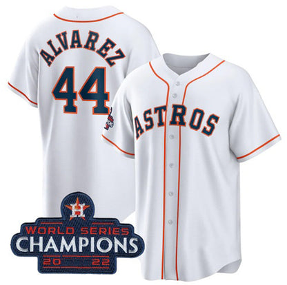 Houston Astros #44 Yordan Alvarez White MIKSHPS 2022 World Series Champions Home Stitched Jersey