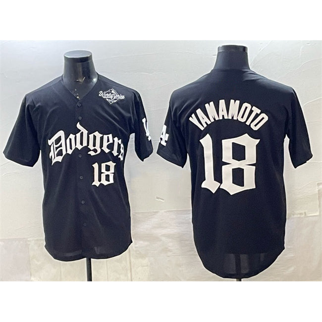 Los Angeles Dodgers #18 Yoshinobu Yamamoto Black MIKSHPS 2025 LA Gothic Style With 2025 World Series Patch Vapor Premier Limited Stitched Jersey