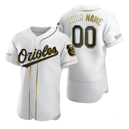 Custom Baltimore Orioles White MIKSHPS Stitched Flex Base Golden Edition Jersey