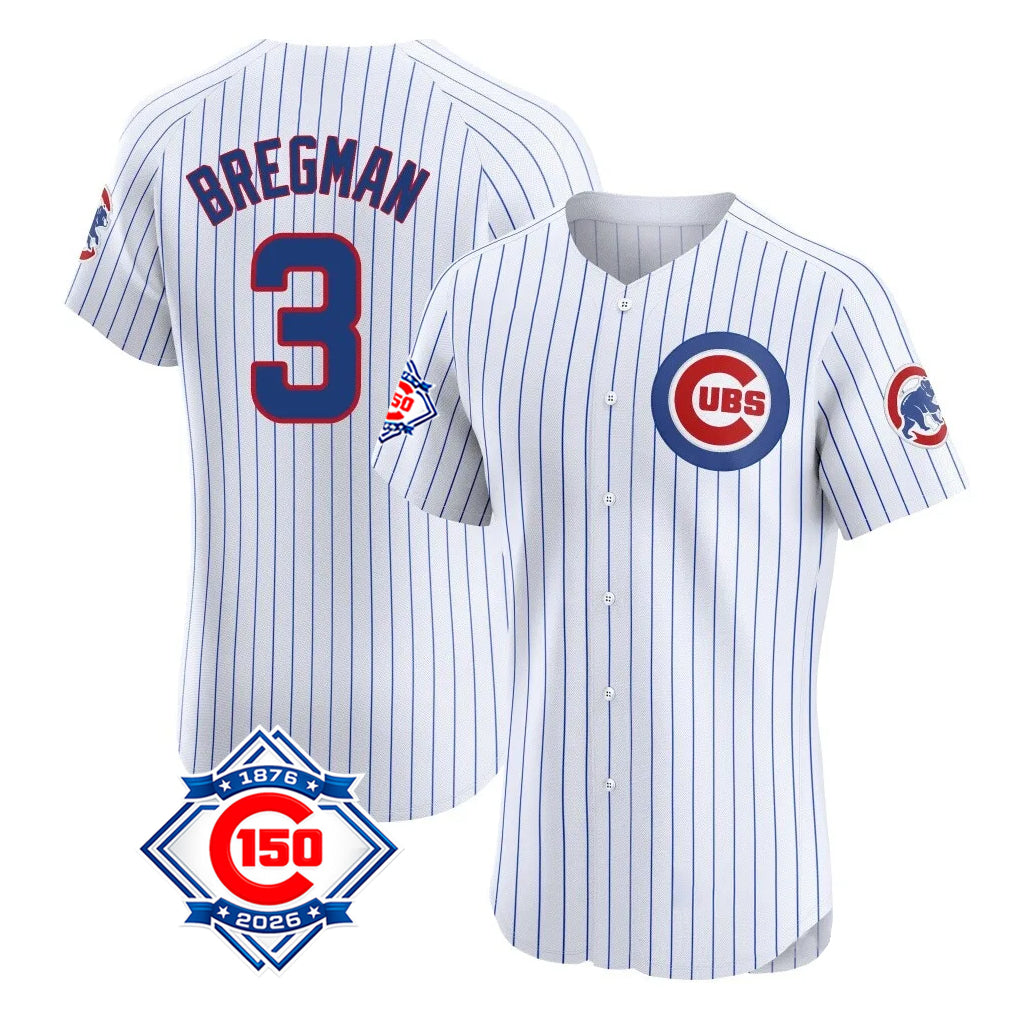 Chicago Cubs #3 Alex Bregman Player White MIKSHPS 150th Anniversary Limited Elite Home Game Stitched Jerseys