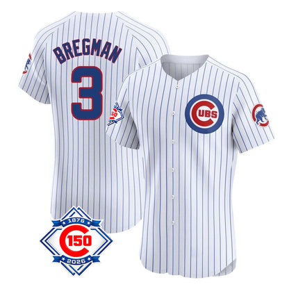 Chicago Cubs #3 Alex Bregman Player White MIKSHPS 150th Anniversary Limited Elite Home Game Stitched Jerseys