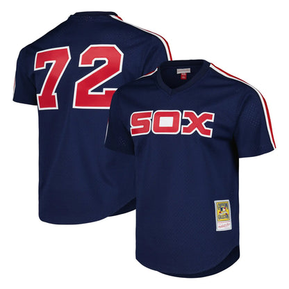 Chicago White Sox #72 Carlton Fisk Player Navy MIKSHPS Mitchell & Ness Cooperstown Collection Mesh Game Stitched Jerseys