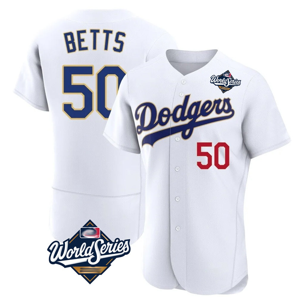 Los Angeles Dodgers #50 Mookie Betts Player Gold White MIKSHPS World Series 2026 Collection Stadium Limited Elite Stitched Jerseys