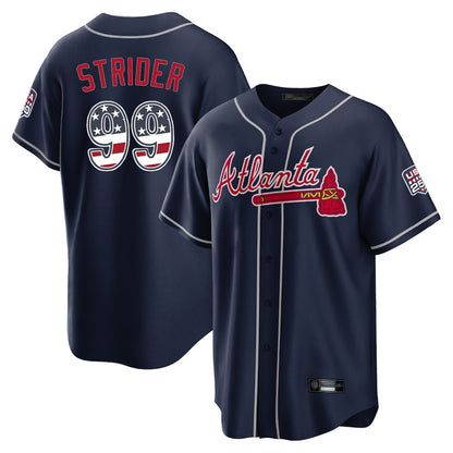 Atlanta Braves #99 Spencer Strider Player Navy MIKSHPS USA 250 Fourth Of July Limited Home Game Stitched Jerseys