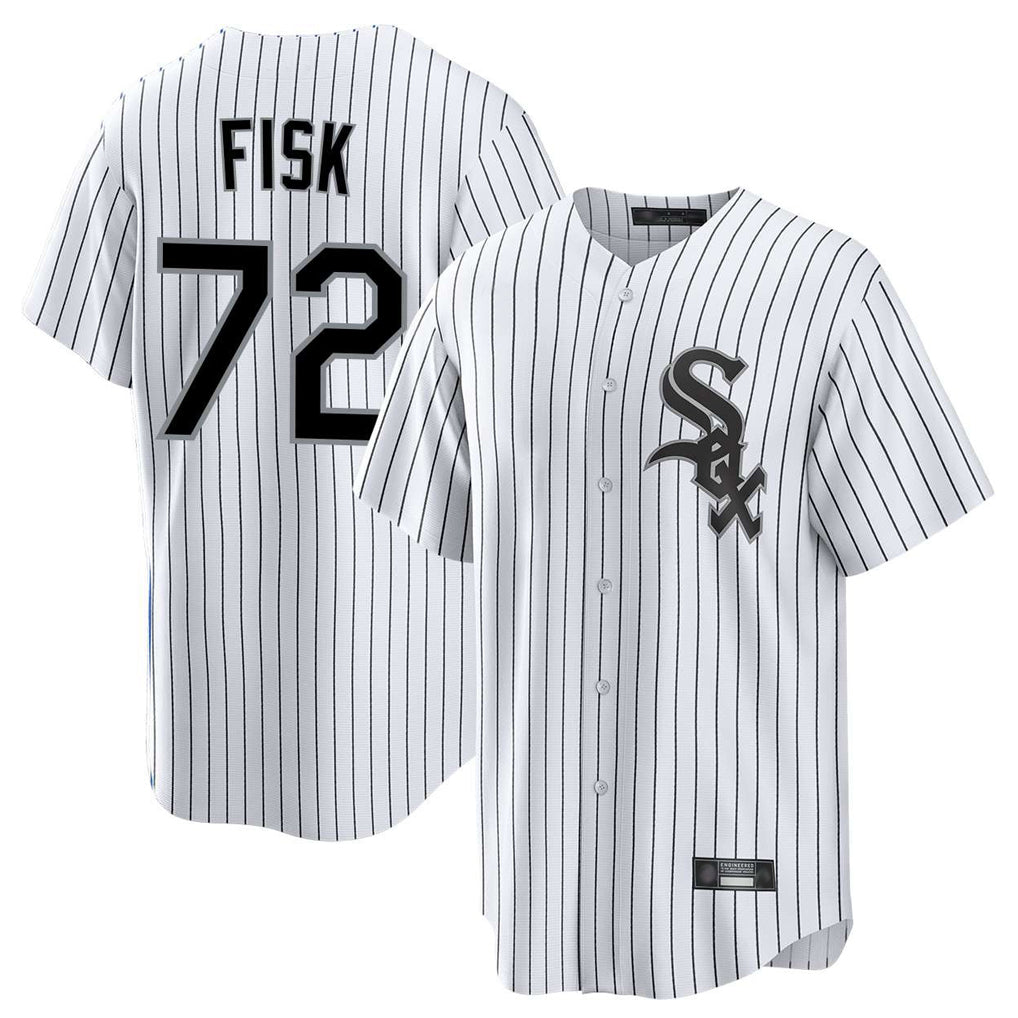 Chicago White Sox #72 Carlton Fisk Player White MIKSHPS Stripe Home Game Stitched Jerseys