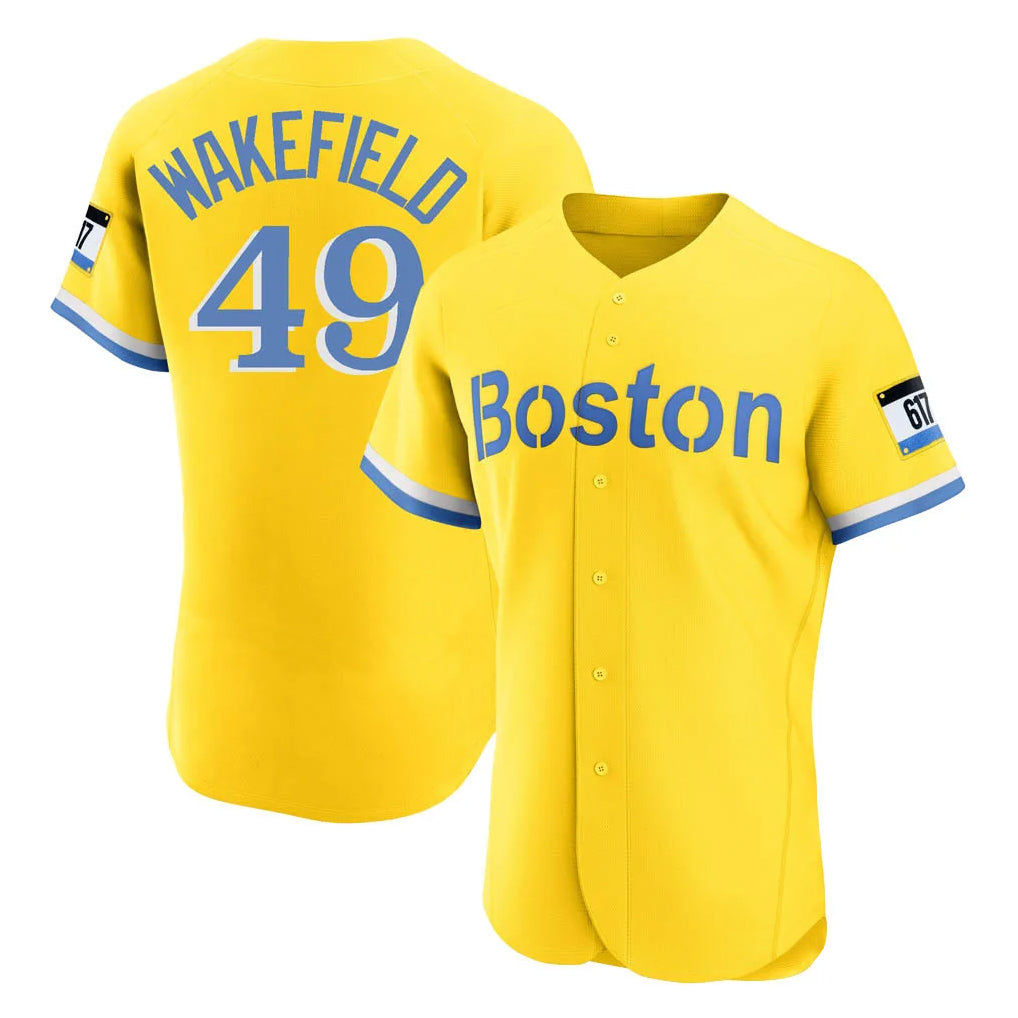 Boston Red Sox #49 Tim Wakefield Player Yellow MIKSHPS Limited Elite Home Game Stitched Jerseys1