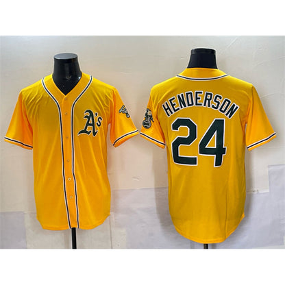Oakland Athletics #24 Rickey Henderson Yellow MIKSHPS With Patch Stitched Baseball Jersey