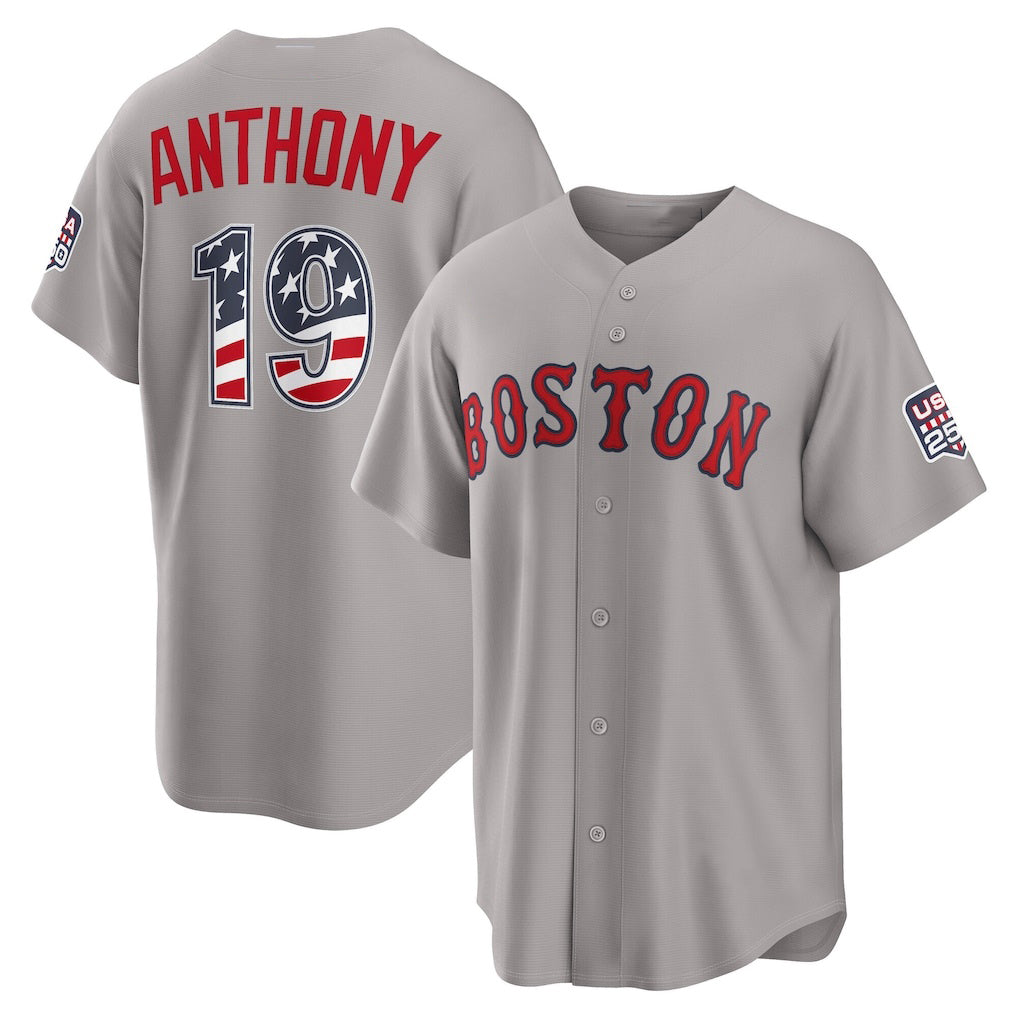 Boston Red Sox #19 Roman Anthony USA 250 Fourth of July Road Stadium Jersey - Gray MIKSHPS