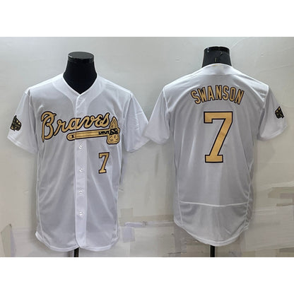 Atlanta Braves #7 Dansby Swanson White MIKSHPS Number 2022 All Star Stitched Flex Base Jersey