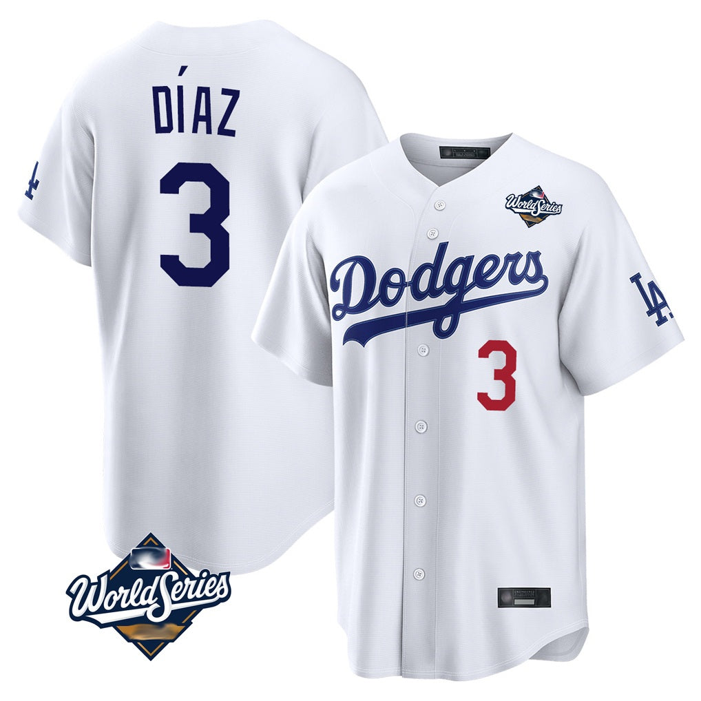 Los Angeles Dodgers #3 Edwin D¨ªaz Player White MIKSHPS World Series Home Game Stitched Jerseys