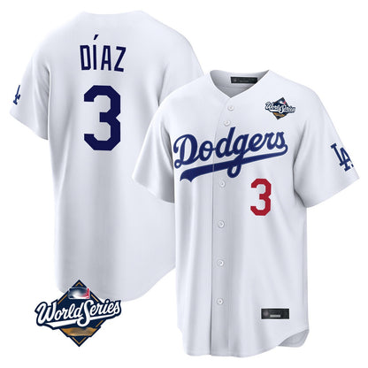 Los Angeles Dodgers #3 Edwin D¨ªaz Player White MIKSHPS World Series Home Game Stitched Jerseys