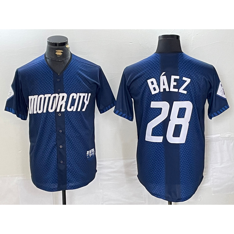 Detroit Tigers #28 Javier Baez 2024 Navy MIKSHPS City Connect Cool Base Limited Stitched Jersey