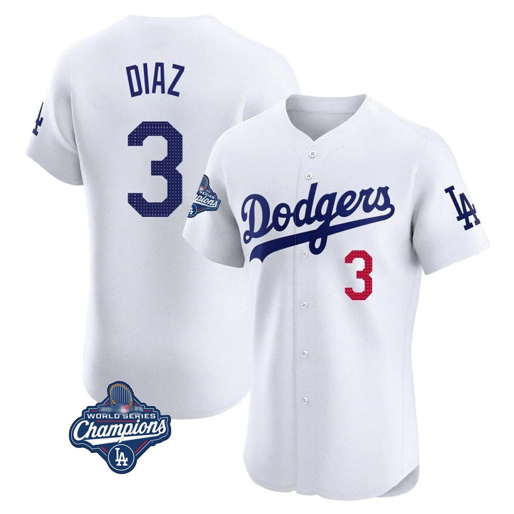 Los Angeles Dodgers #3 Edwin D¨ªaz Player White MIKSHPS World Series Meet Limited Elite Home Stitched Jerseys
