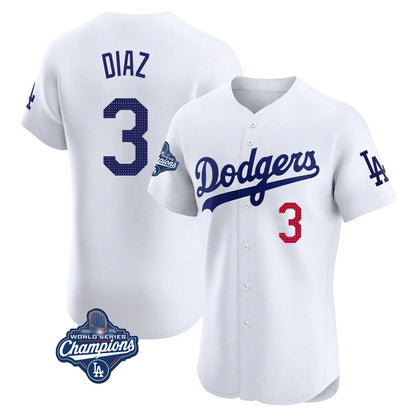 Los Angeles Dodgers #3 Edwin D¨ªaz Player White MIKSHPS World Series Meet Limited Elite Home Stitched Jerseys