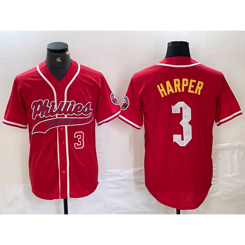 Philadelphia Phillies #3 Bryce Harper Number Red MIKSHPS Cool Base Stitched Jersey 2