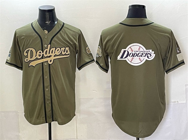 Los Angeles Dodgers Team Big Logo Olive MIKSHPS 2026 Armed Forces Day Stitched Jersey 2