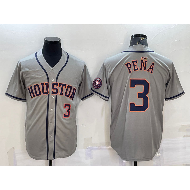 Houston Astros #3 Jeremy Pena Number Grey MIKSHPS With Patch Stitched Cool Base Jersey