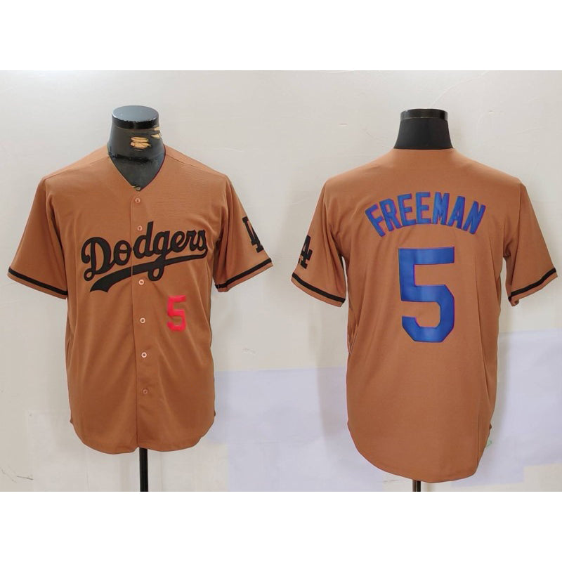 Los Angeles Dodgers #5 Freddie Freeman Number Olive MIKSHPS Cool Base Limited Stitched Jersey 2