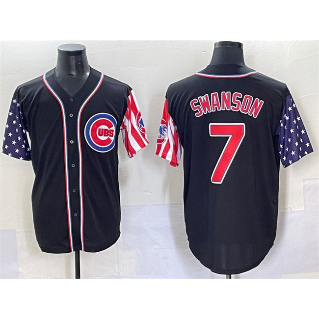 Chicago Cubs #7 Dansby Swanson Black MIKSHPS 2025 Independence Day Vapor Premier Limited Stitched Jersey