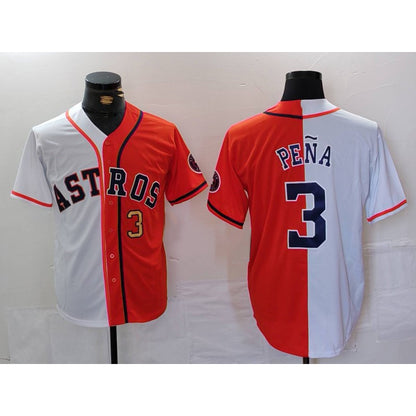 Houston Astros #3 Jeremy Pena Number White Orange MIKSHPS Split Stitched Jersey