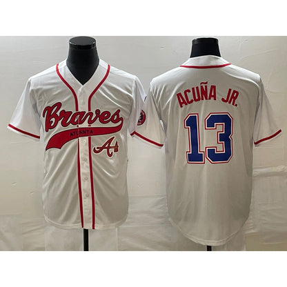 Atlanta Braves #13 Ronald Acuna Jr White MIKSHPS Cool Base With Patch Stitched Jersey 2