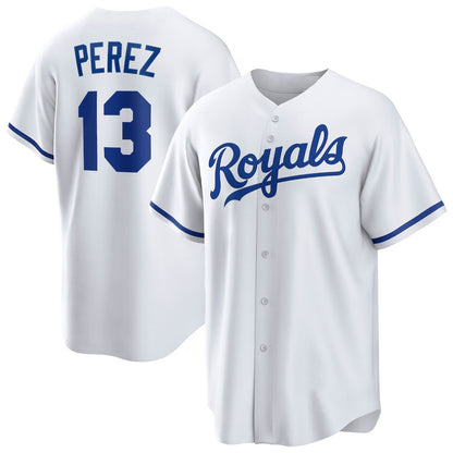 Kansas City Royals #13 Salvador Perez White MIKSHPS Home Replica Player Jersey