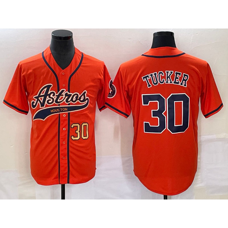 Houston Astros #30 Kyle Tucker Number Orange MIKSHPS With Patch Cool Base Stitched Jersey
