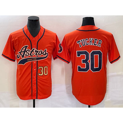 Houston Astros #30 Kyle Tucker Number Orange MIKSHPS With Patch Cool Base Stitched Jersey