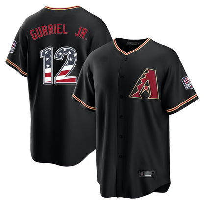 Arizona Diamondbacks #12 Lourdes Gurriel Jr Player Black MIKSHPS USA 250 Fourth of July Game Home Stitched Jerseys