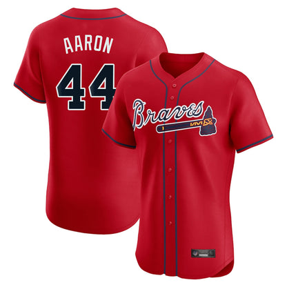 Atlanta Braves #44 Hank Aaron Player Red MIKSHPS Limited Elite Home Game Stitched Jerseys