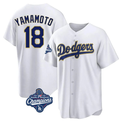 Los Angeles Dodgers #18 Yoshinobu Yamamoto Player Gold White MIKSHPS World Series Meet 2026 Collection Stadium Game Stitched Jerseys
