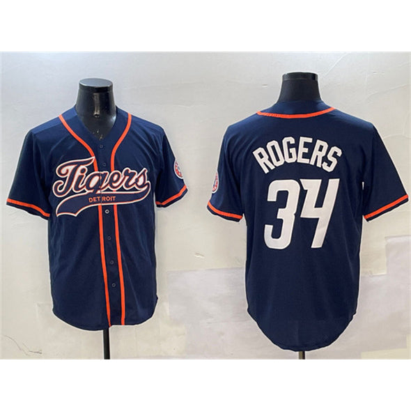 Detroit Tigers #34 Jake Rogers Navy MIKSHPS With Patch Cool Base Stitched Jersey