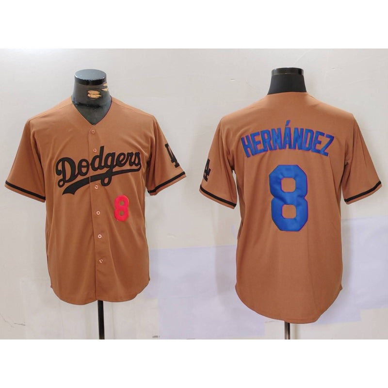 Los Angeles Dodgers #8 Kike Hernandez Number Olive MIKSHPS Cool Base Limited Stitched Jersey 2