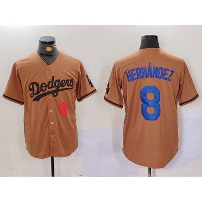 Los Angeles Dodgers #8 Kike Hernandez Number Olive MIKSHPS Cool Base Limited Stitched Jersey 2