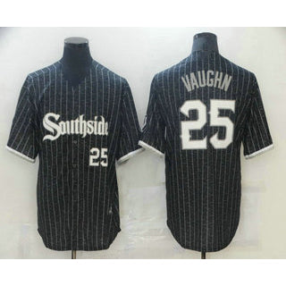 Chicago White Sox #25 Andrew Vaughn Black MIKSHPS With Small Number 2021 City Connect Stitched Cool Base Jersey