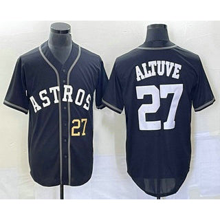 Houston Astros #27 Jose Altuve Number Black MIKSHPS Cool Base Stitched Jersey
