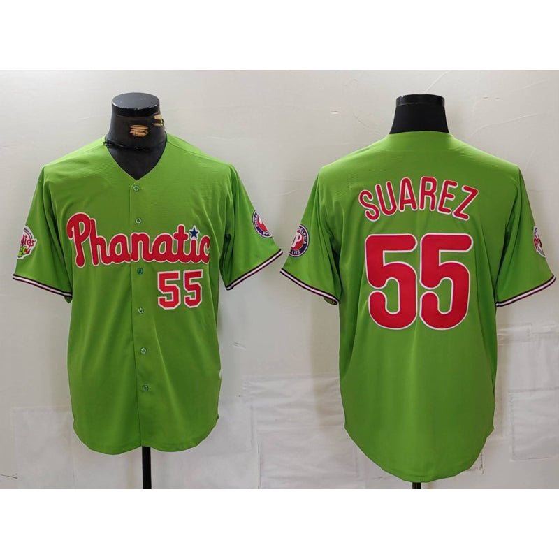 Philadelphia Phillies #55 Ranger Suarez Number Green MIKSHPS With Patch Stitched Cool Base Jersey