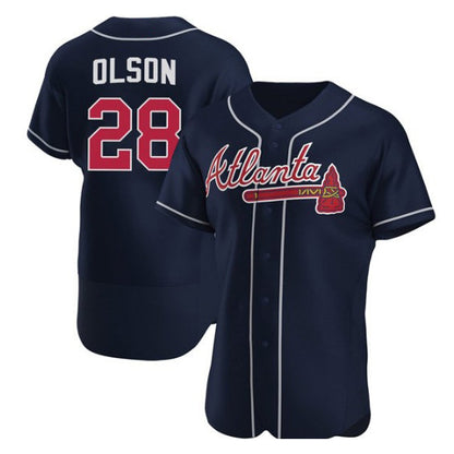Atlanta Braves #28 Matt Olson Navy MIKSHPS Flex Base Stitched Jersey