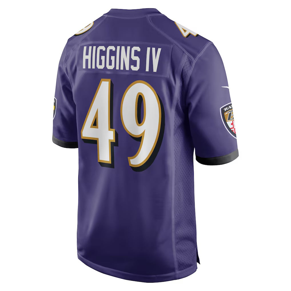 B.Ravens #49 Jay Higgins IV Purple MIKSHPS Team Game Jersey