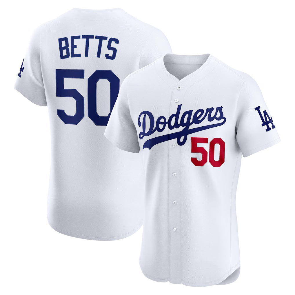 Los Angeles Dodgers #50 Mookie Betts White MIKSHPS Home Elite Player Jersey