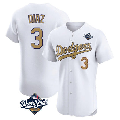 Los Angeles Dodgers #3 Edwin D¨ªaz Player Gold MIKSHPS World Series Limited Elite Home Stitched Jerseys