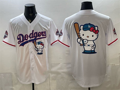 Los Angeles Dodgers Team Big Logo White MIKSHPS Hello Kitty Night 2025 World Series Champions Patch Stitched Jersey