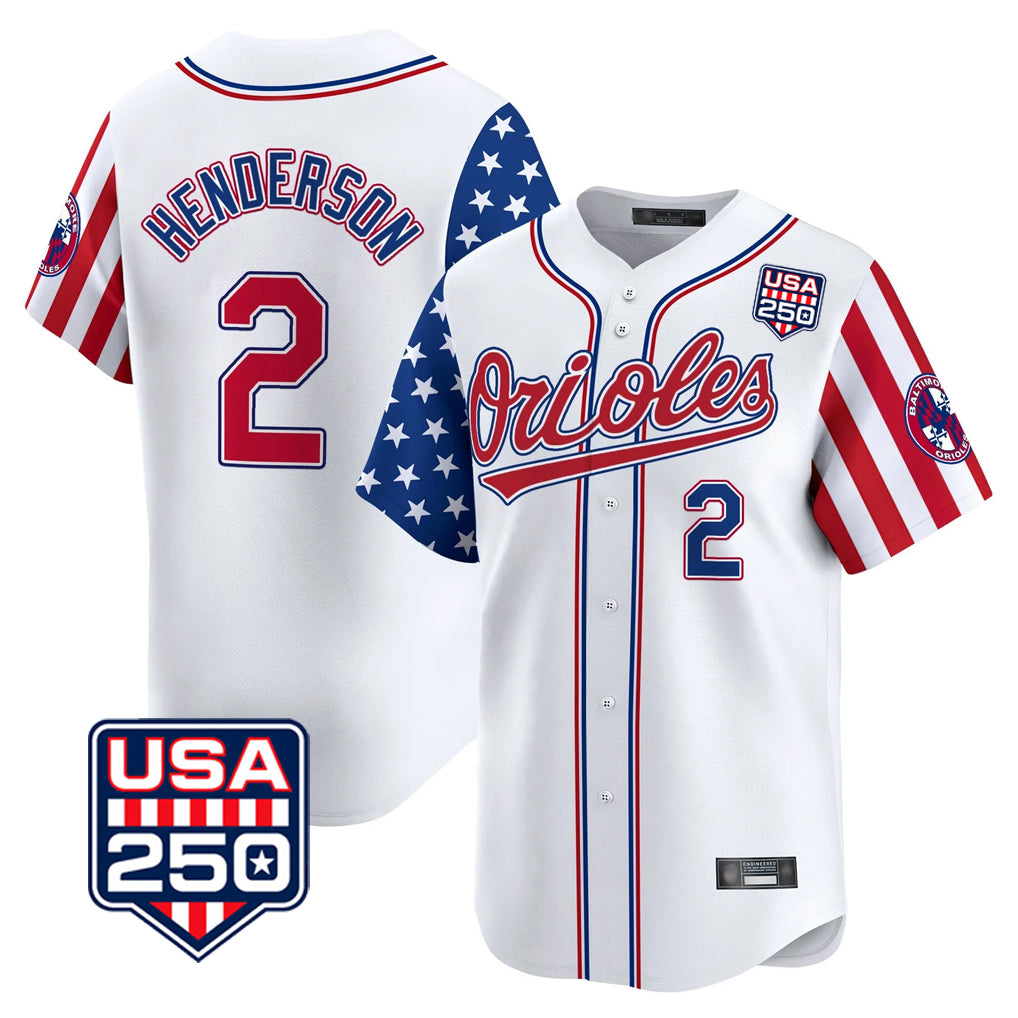 Baltimore Orioles #2 Gunnar Henderson Player White MIKSHPS USA 250 Independence Day Vapor Premier Home Game Stitched Jerseys